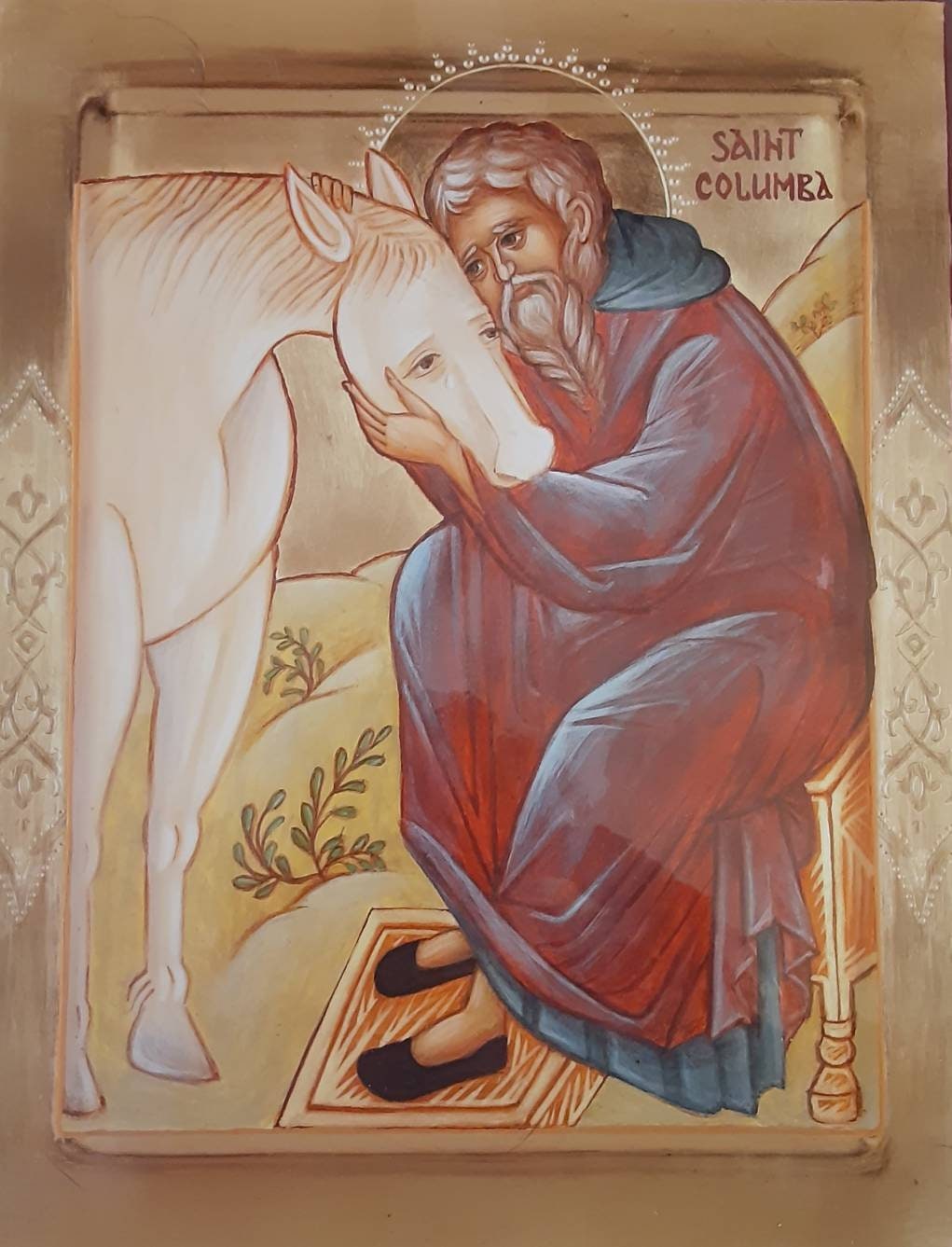 ICON of St. Columba of Iona weeping horse