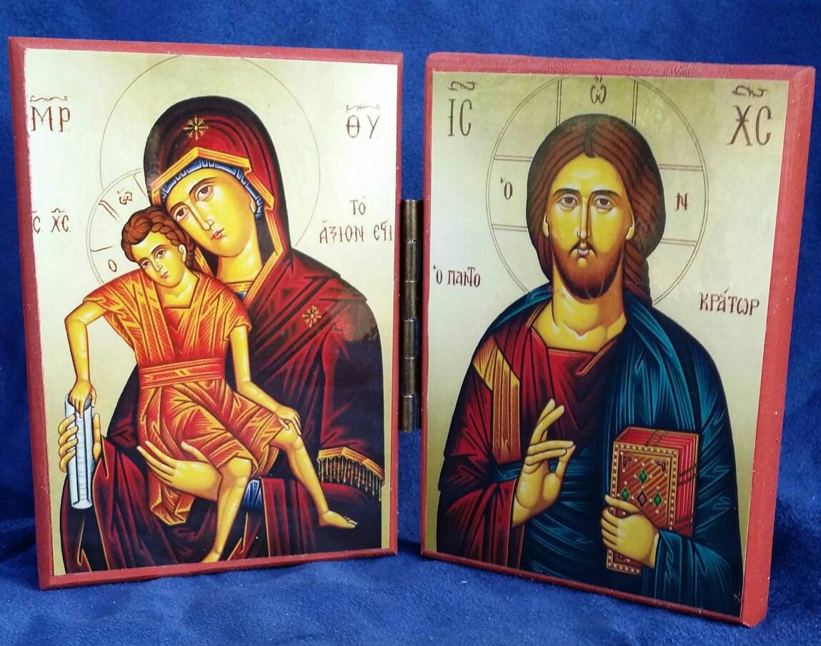 Orthodox diptych icon of Christ &Theotokos